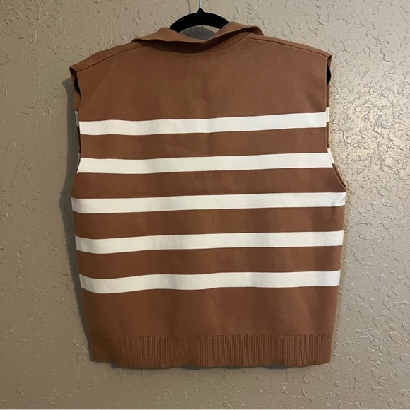 Maeve Stripe Collared Sleeveless Sweater Vest Size Medium - Picture 3 of 6